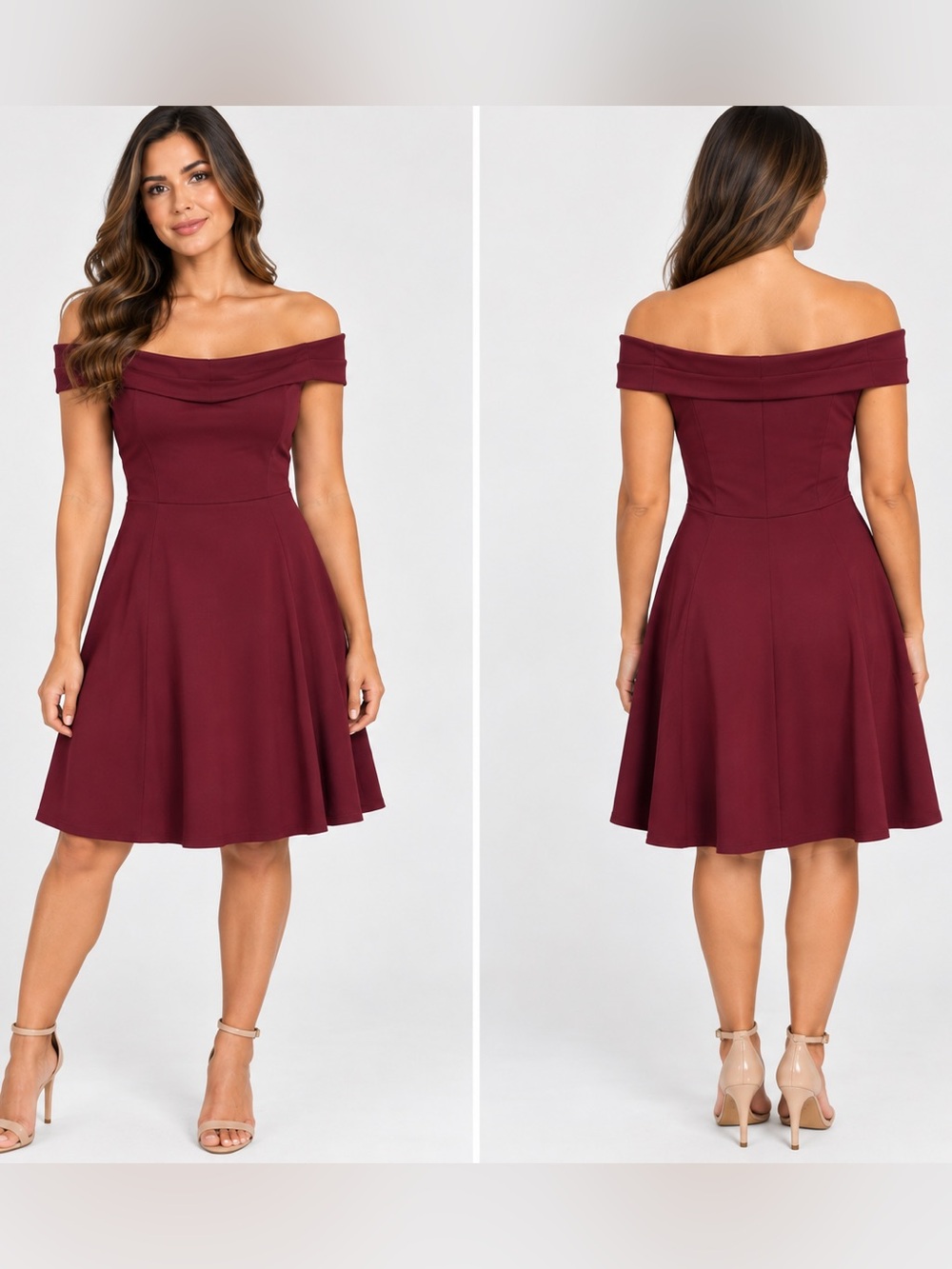 ECI New York Women’s L Burgundy Off Shoulder Foldover Fit & Flare Dress